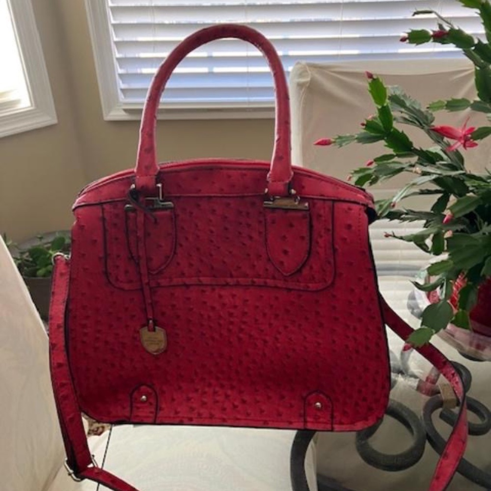 London Fog Red Ostrich Satchel